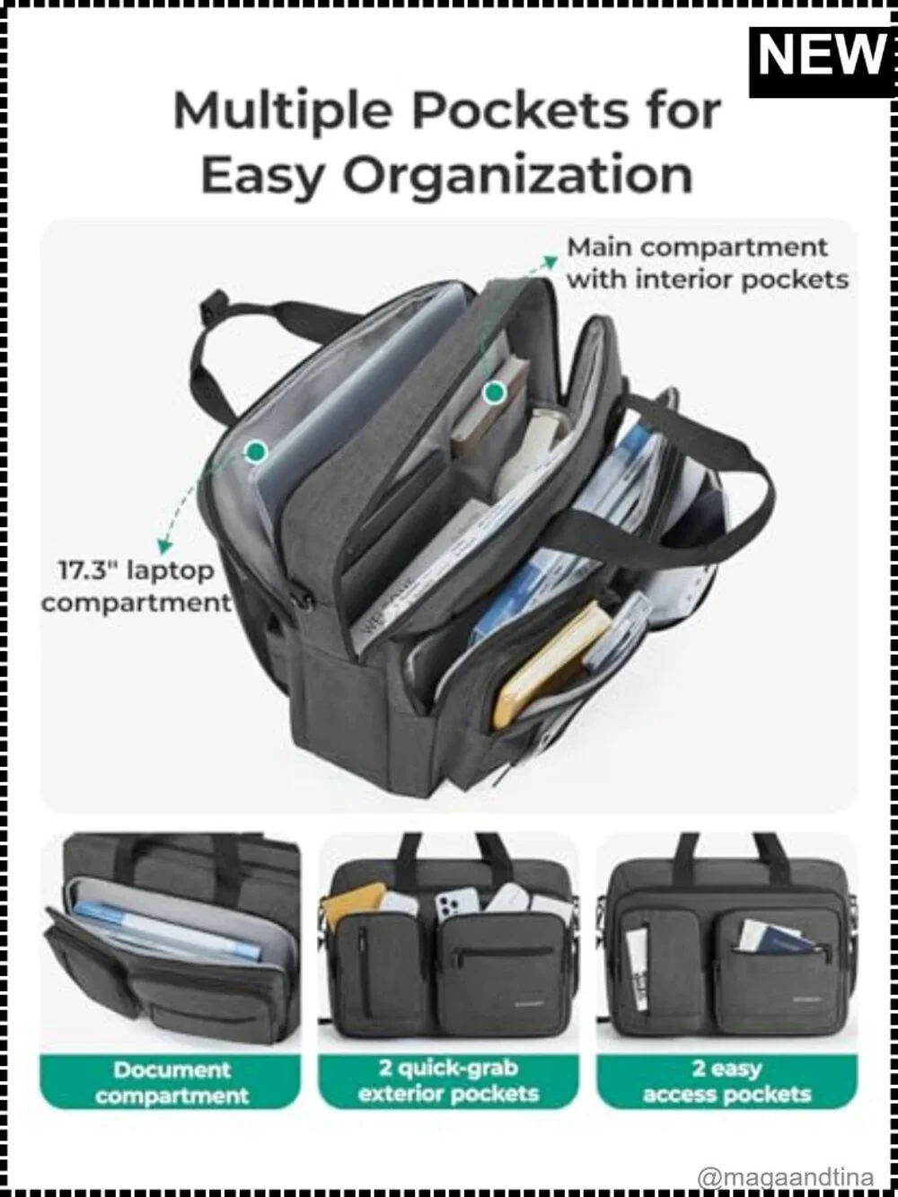 3-in-1 Laptop Bag Briefcase Convertible Backpack Messenger Water-Resistant